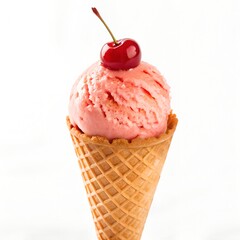  Delicious Red Cherry Ice Cream Isolated on White