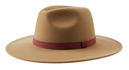 Isolated Beige Fedora Hat with Red Band