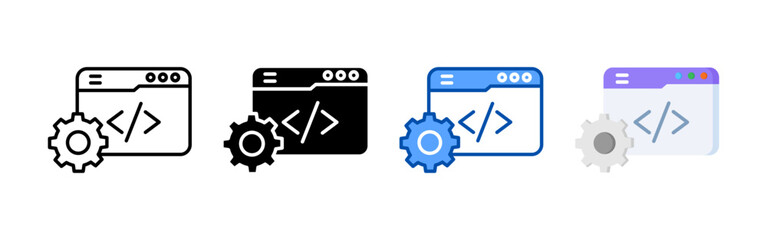 Web development icon set bundle. Multi style icon collection perfect for websites, apps, and presentations. Simple vector icon collection