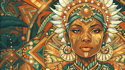 Obraz premium African-Inspired Watercolor Tapestry Background – Vibrant Cultural Patterns & Motifs Celebrating Heritage with Copy Space