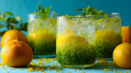 Matcha Yuzu Spritz with Sparkling Water and Citrus Zest (AI Image)