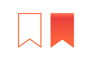 Unsaved and saved orange labels for adding items to the favorites or saving for later. Vector illustration.