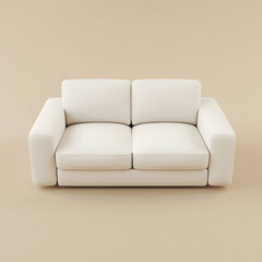 Sofa, a single-seat sofa with two seats on the same side of each other, rectangular in shape, simple in design style, with renderings and a three-dimensional rendering effect, set against a solid colo