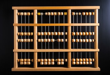 A wooden abacus on a black background.