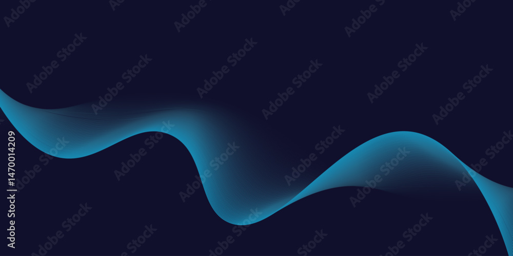 Poster abstract glowing wave lines on dark blue background. dynamic wave pattern. modern flowing wavy lines