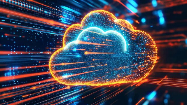 Bright red orange digital animation showing high speed cloud based data transfers.