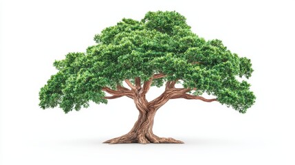 Beautiful green tree with lush foliage and strong branches isolated on white background