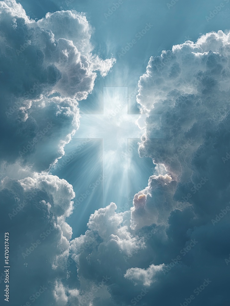 Poster sky with clouds and cross shape