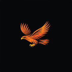 Obraz premium Stylish Eagle Illustration In Flight With Vivid Orange Gradient Wings On A Clean Black Background