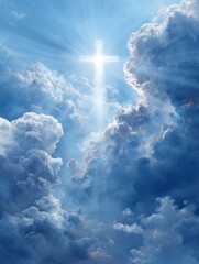 Cross in Sky with Clouds and Sunlight
