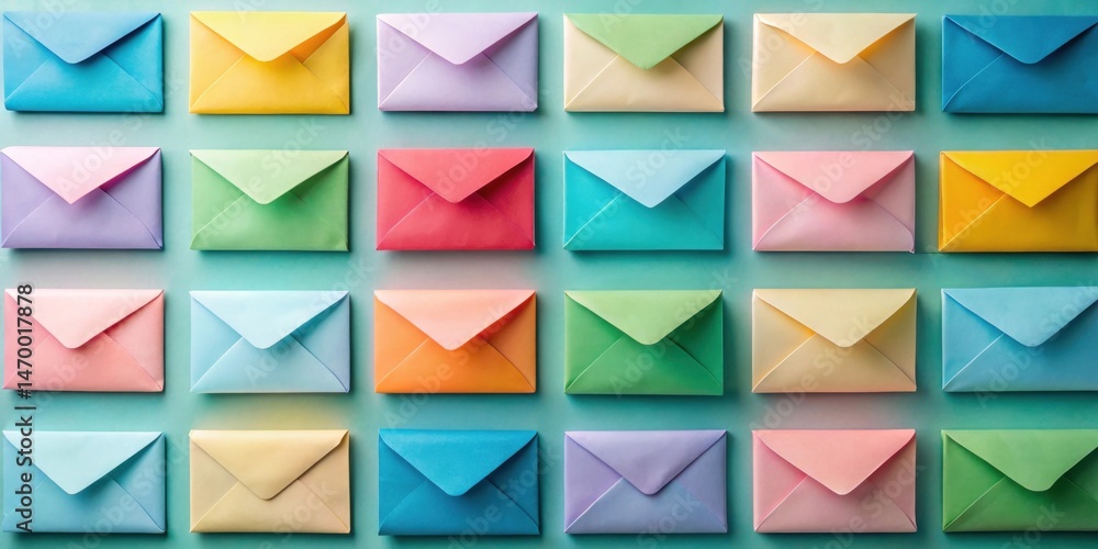 Poster Pastel Envelopes Arranged in a Colorful Grid A Vibrant Display of Correspondence Ready for Sending