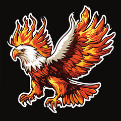 Obraz premium Fiery Eagle Vector Illustration Mascot With Bold Outline Isolated On Black Background Depicting Strength And Freedom