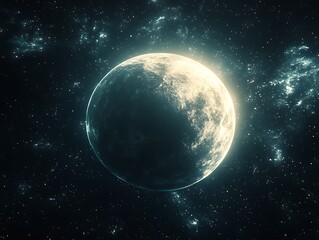 Obraz premium Celestial moon illuminated in a vast cosmic expanse.