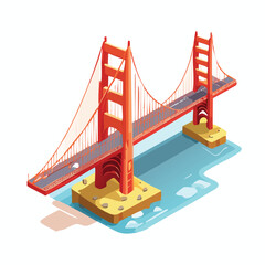 Golden Gate Bridge, San Francisco, USA Vector Illustration with Flat Design, Clean Line Art, and Modern Minimalist AestheticArt.