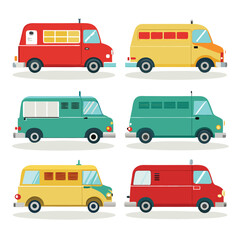 Nine classic Delivery Van arranged on a white background.
