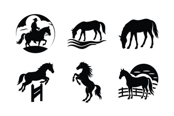 Horse Silhouette Set – Elegant Domestic Animals in Motion