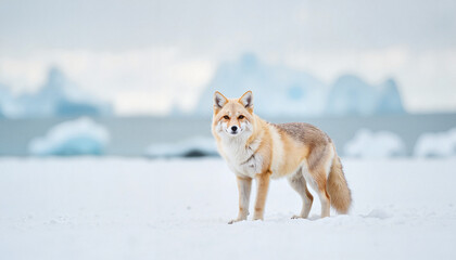 Fototapeta premium Arctic fox standing elegantly on snowy landscape 