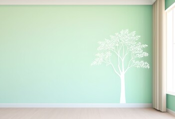Obraz premium A wall decal of a white tree on a green wall.