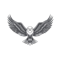 Obraz premium Vector Illustration Of A Majestic Eagle With Open Wings In Grayscale Colors Flying Downwards