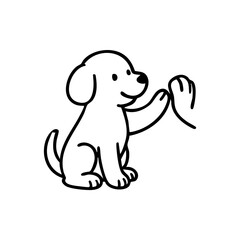 A friendly dog sitting and lifting one paw to give a high five, with a proud and excited expression, minimal sketch style.