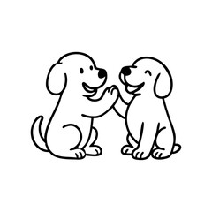 A friendly dog sitting and lifting one paw to give a high five, with a proud and excited expression, minimal sketch style.