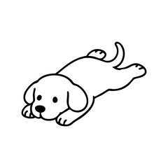 Fototapeta premium A relaxed dog lying on its back, legs sprawled, tongue hanging out while sleeping peacefully, simple and cute line drawing.