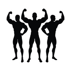 Bodybuilder Silhouette Group Flexing Muscular Physique Vector