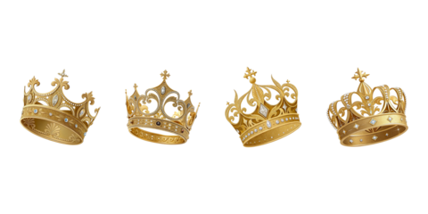 Collage of beautiful Set of realistic luxury gold crowns isolated on a transparent background PNG