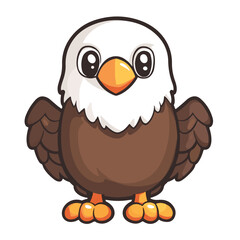 Cute Cartoon Eagle Vector Illustration For Mascot Design Or Childrens Book,Isolated On White
