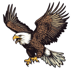 Majestic Bald Eagle Vector Illustration With Spread Wings And Sharp Talons Against White Background
