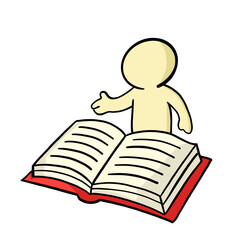 Open Book with Cartoon Character Gesturing to Illustrate Learning and Education Concepts in a Simple and Engaging Way for Educational Materials