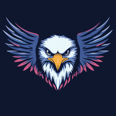 Majestic Eagle Head Vector Illustration With Spread Wings And Intense Gaze On Dark Blue Background