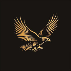 Golden Eagle Landing Vector Illustration On Black Background Powerful Bird Of Prey Design