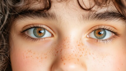 Fototapeta premium Closeup Portrait Of Young Person With Freckles And Hazel Eyes