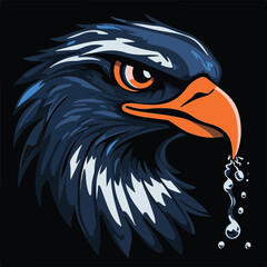 Vector Graphic Illustrating A Moody Eagle Head With Water Droplets On Black Background
