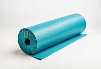 A rolled up yoga mat on a white background.