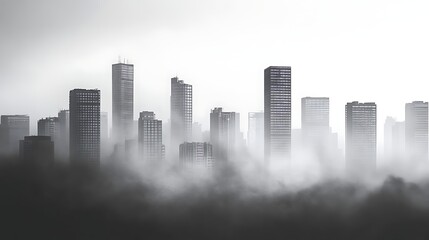 Obraz premium City skyline buildings emerging from foggy mist