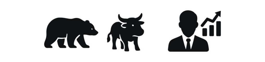 Fototapeta premium Bear and bull market icons with businessman symbol