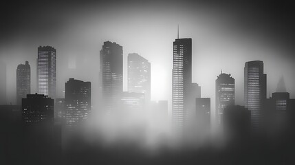 City skyline in atmospheric mist