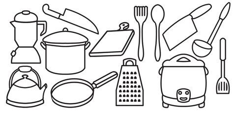 simple kitchen set icon collection. minimalist outline vector format. logos, stickers, merchandise, and user interface elements