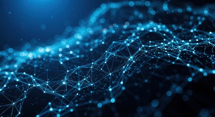 Obraz premium Abstract network of interconnected nodes and lines in blue tones.