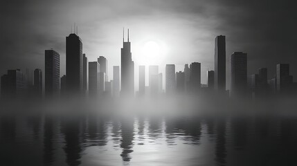 Obraz premium Cityscape silhouette water reflection dusk twilight