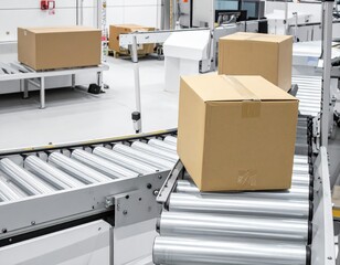 A wooden conveyance loaded with various cardboard boxes, showcasing different sizes and colors, set against a rustic outdoor backdrop.