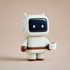 Chibi robot serving coffee in futuristic cafe