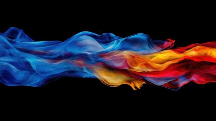 Obraz premium Abstract colorful fluid wave with vibrant blue, red, and yellow hues on dark background Concept of modern art, energy, and dynamic movement.