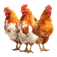 Naklejka premium Three Beautiful Chickens in a Row: A Stunning Illustration of Farm Animals , isolated on white background png