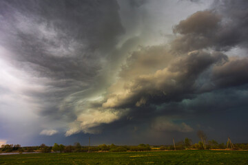 Dramatic storm clouds in the sky, dark severe storm clouds, supercell.