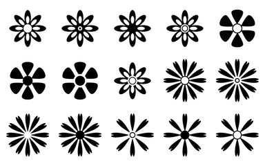 Flower power in Pattern: A set of elegant, diverse floral icons, rendered in minimalist monochrome, forms an artistic tapestry. Each unique flower displays distinctive petal arrangements.