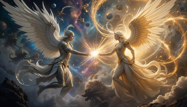 The Battle for Souls This image represents the ongoing spiritual struggle between good and evil, a central theme in religious and fantasy narratives.