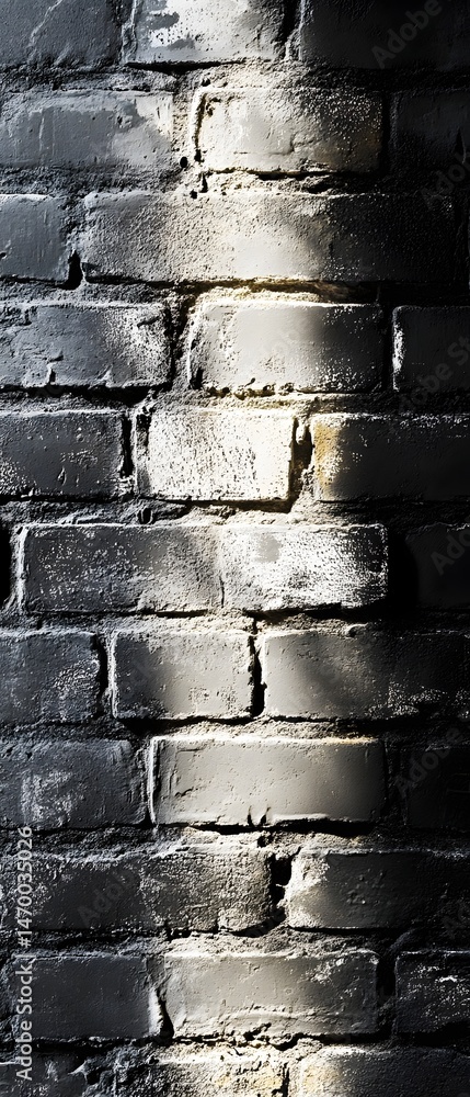 Poster close up view of an old weathered brick wall with a gritty textured surface and an intricate pattern